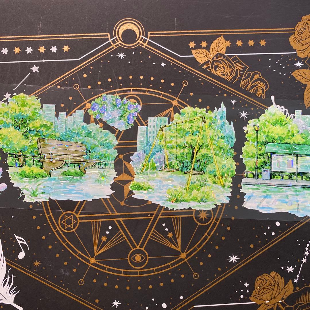 【9197】海外　マステ　中古巻　貝殻光マスキングテープ雨景色　公園　街　背景系