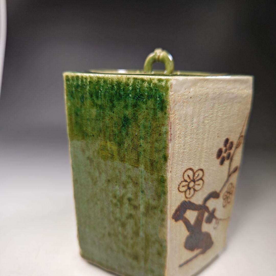 イ563 水指『北冥窯　向井一峰』『織部　六角　水指　共箱』茶道具