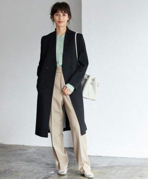 【専用】アダムエロペ ロングコート ウール100% Vネック 黒 36