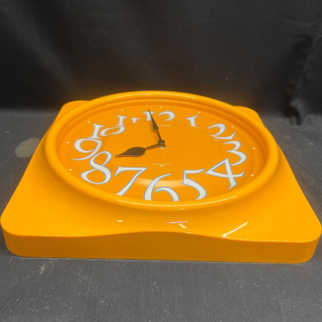 〇Kb右1058 美品 セイコー クオーツ 掛け時計 イエロー レトロ