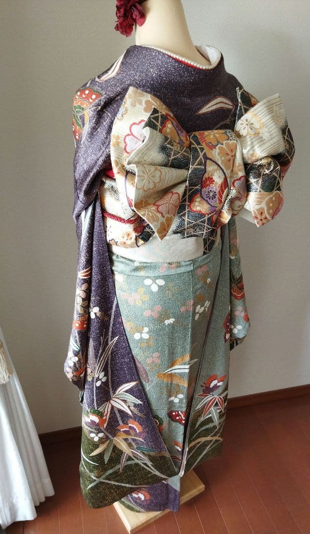 よる様　362.小粋な振袖7点セット　正絹　フルセット　成人式