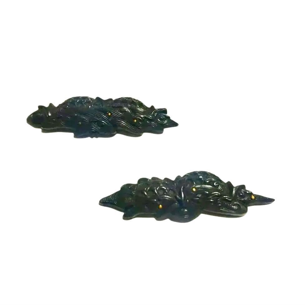 波に籠図　目貫　金象嵌　赤銅製　細密工芸品