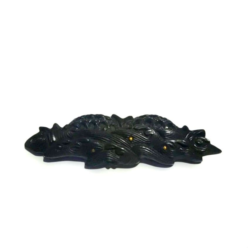 波に籠図　目貫　金象嵌　赤銅製　細密工芸品