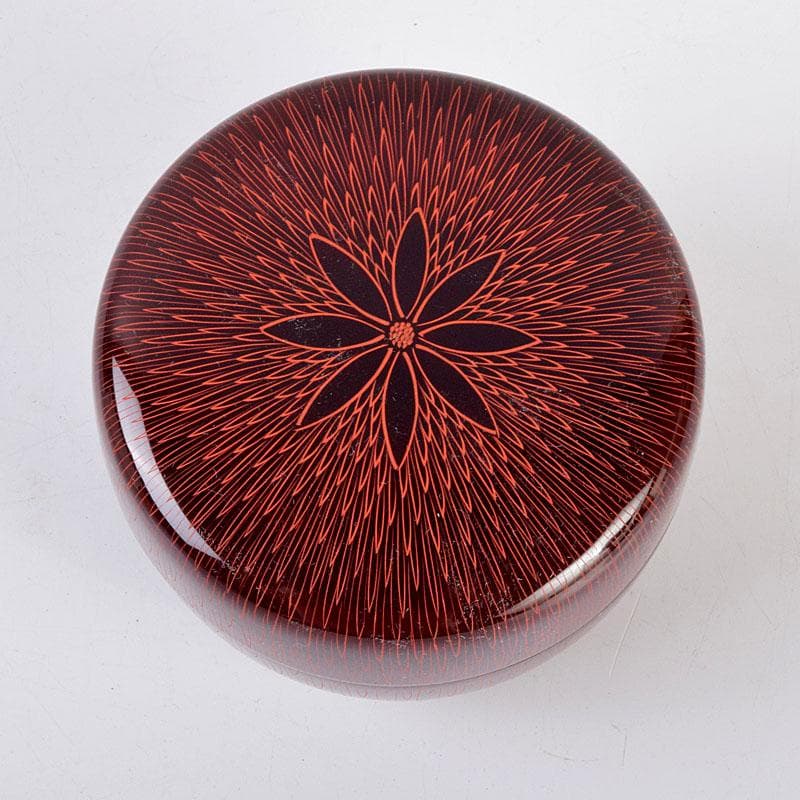 茶道具　中村湖彩作　朱菊毛彫　平棗　共布共箱　V　8641