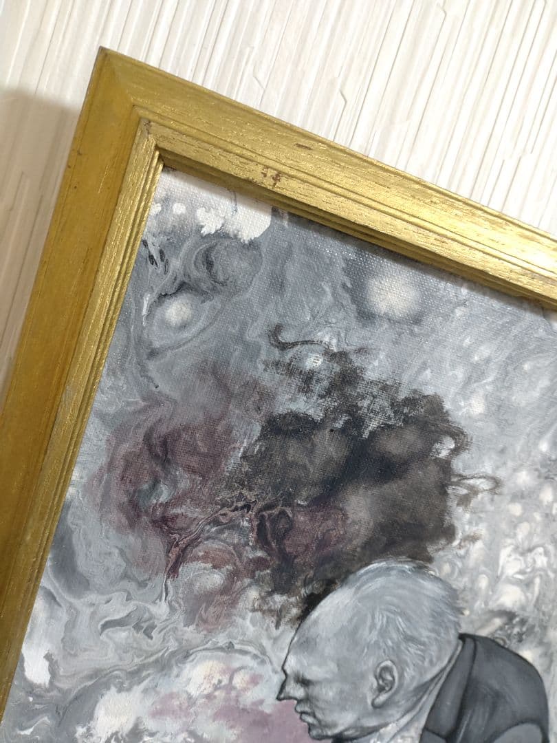 労働者の油絵【失いながら働く男】1点物の原画◆作者サイン入り◆額縁付属