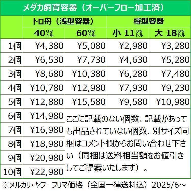 【限定特価】メダカ飼育ケース 40㍑トロ舟x5個 オーバーフロー付 金魚飼育容器