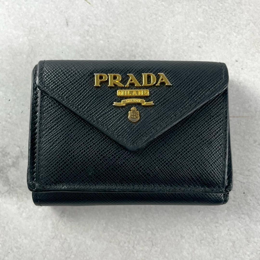 PRADA プラダ サフィアーノ メタル 三つ折り財布 コンパクトウォレット 黒