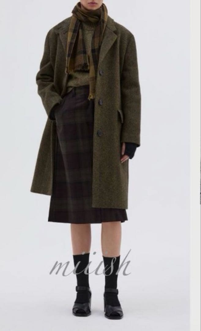 マーガレットハウエル コート ツイード ロング ウール100%Ｌサイズ グレー系