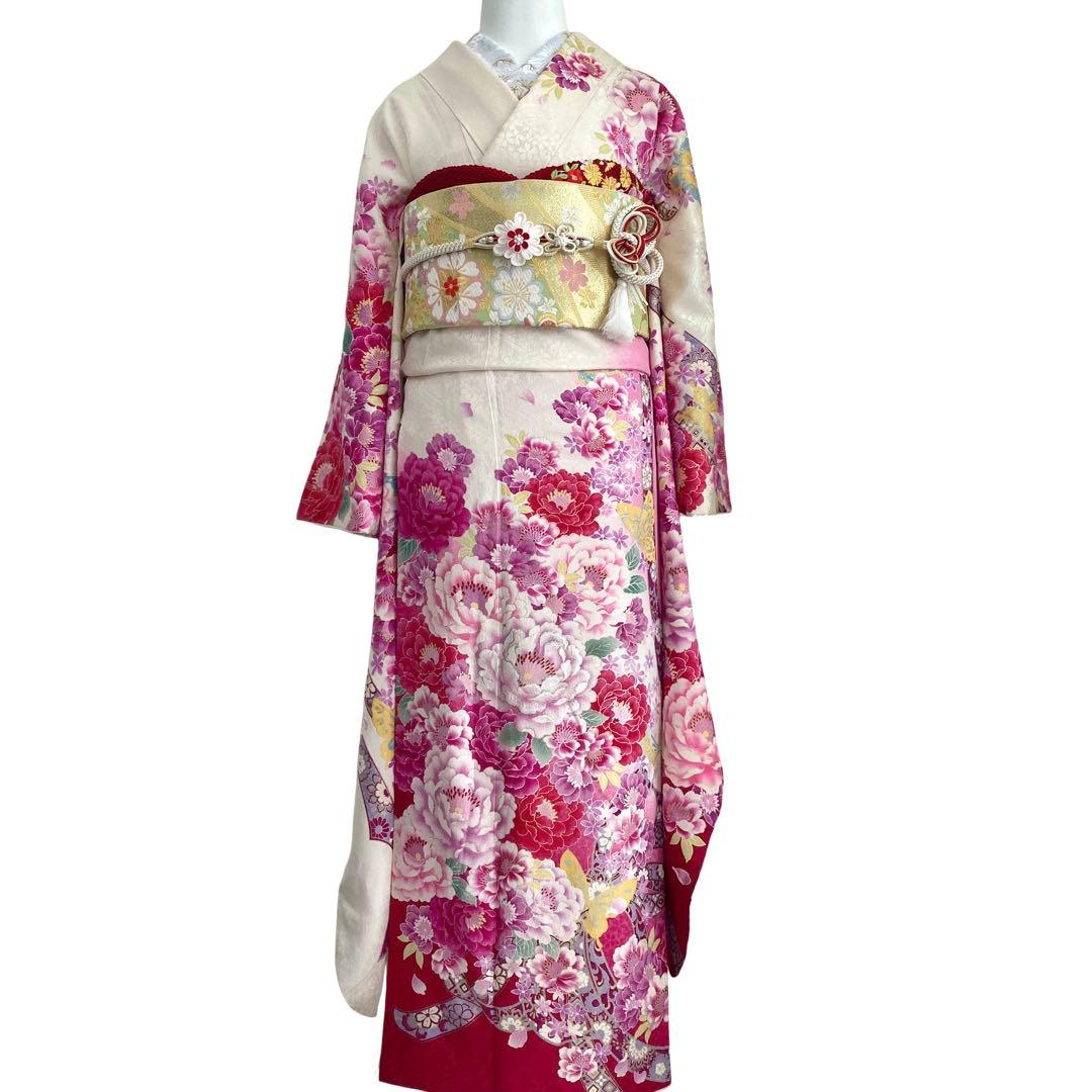 白 赤 ピンク 振袖4点セット‼️お振袖セット‼️TM NO121 フルセット
