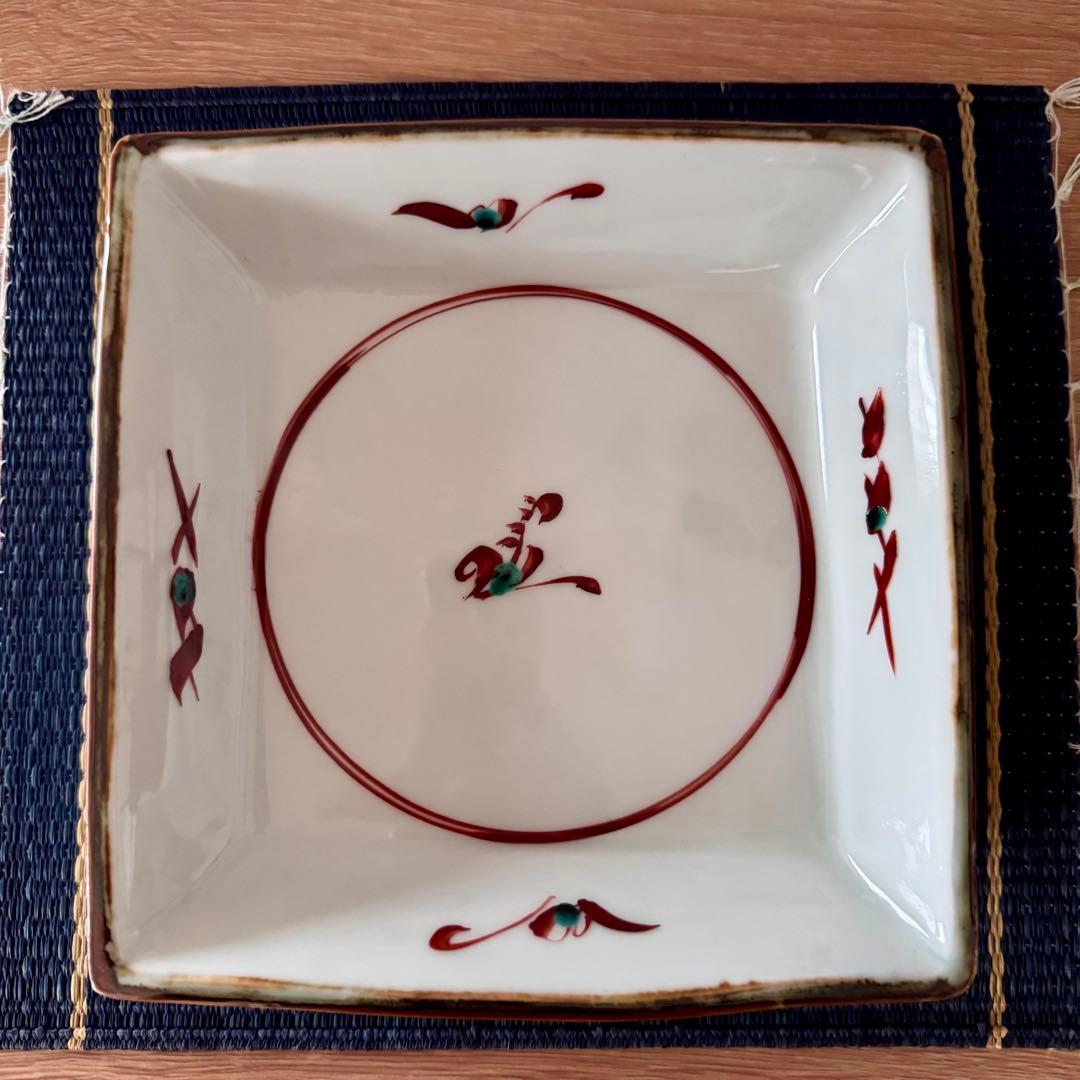 〈未使用木箱付〉廣永窯 赤絵草実文額皿 陶器 川喜田半泥子