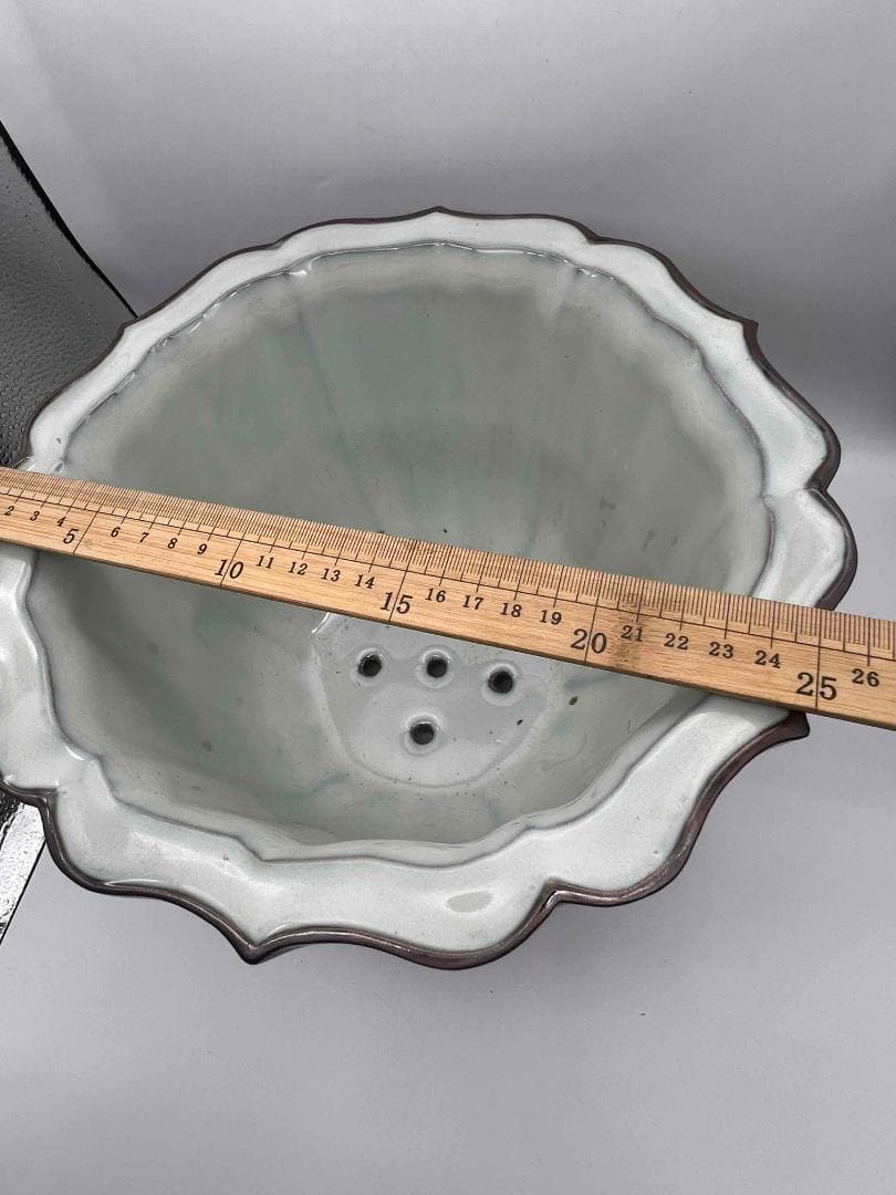 北宋時代 鈞窯　天青紫紅釉葵口盆　花入れ　鉢植え　窯変釉　辰砂(B-30)