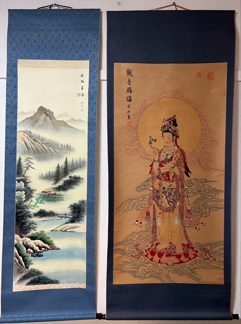 まとめて45本 佛画 中国複製画　山水 花鳥　人物など　（捲り付）送料込み！