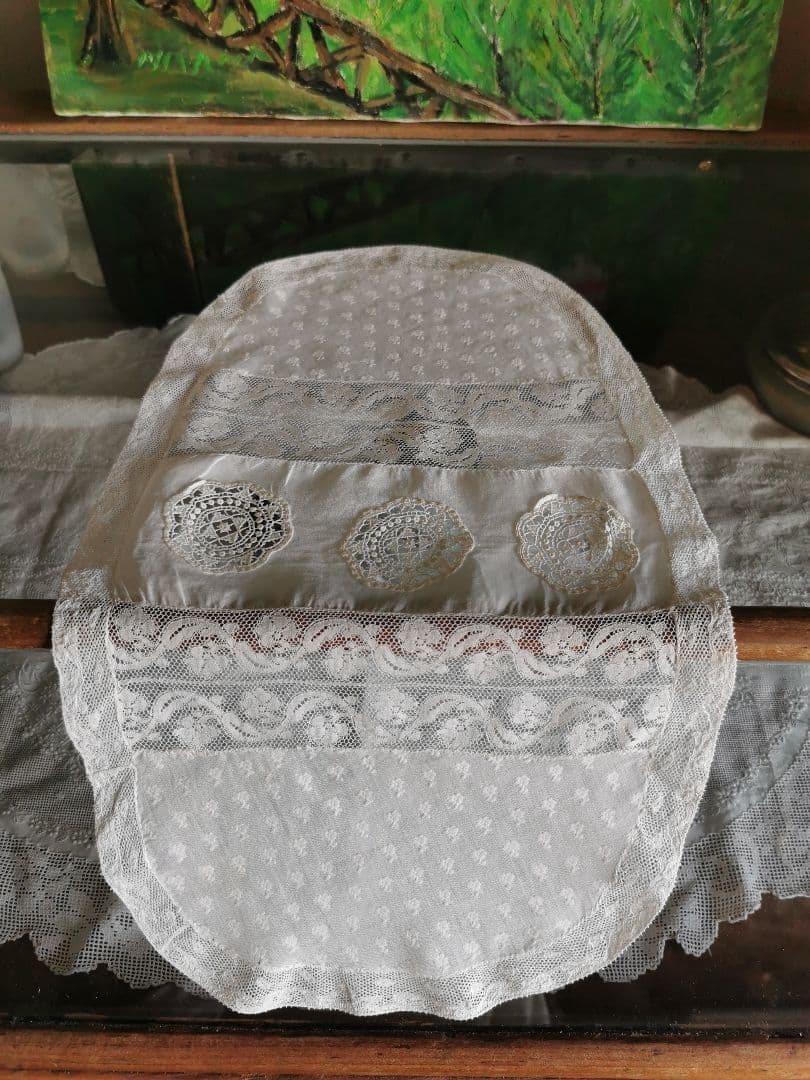 アンティーク フランス 可憐で優美なノルマンディーレース 44㎝オーバルドイリー