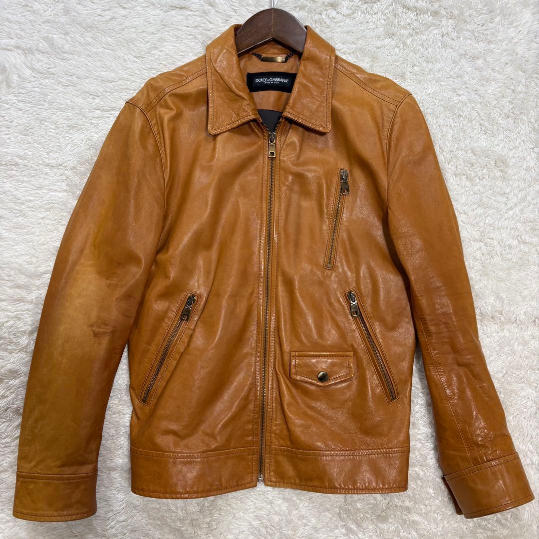 【至高の逸品】DOLCE&GABBANA ラムレザージャケット 46 キャメル
