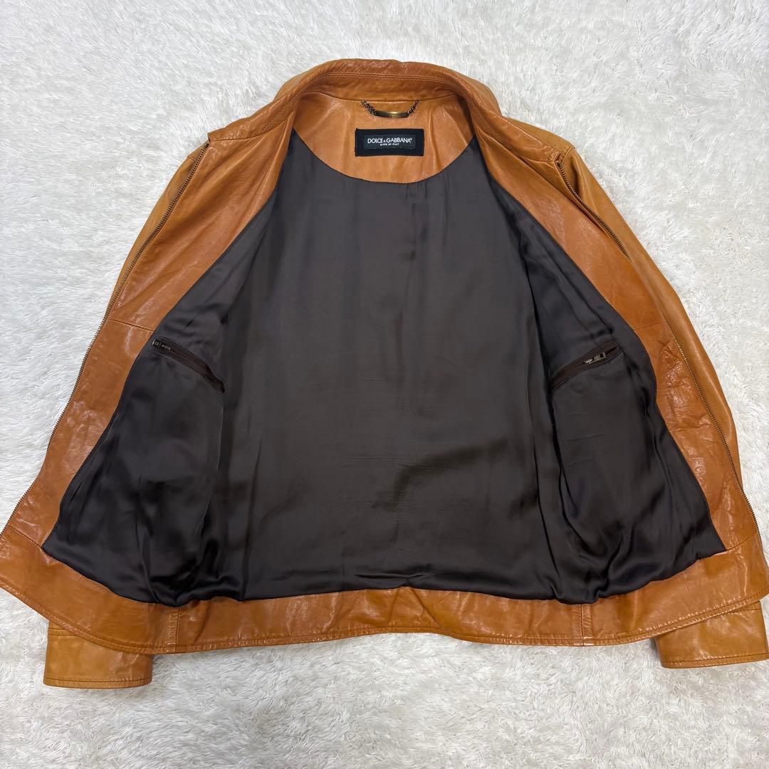 【至高の逸品】DOLCE&GABBANA ラムレザージャケット 46 キャメル