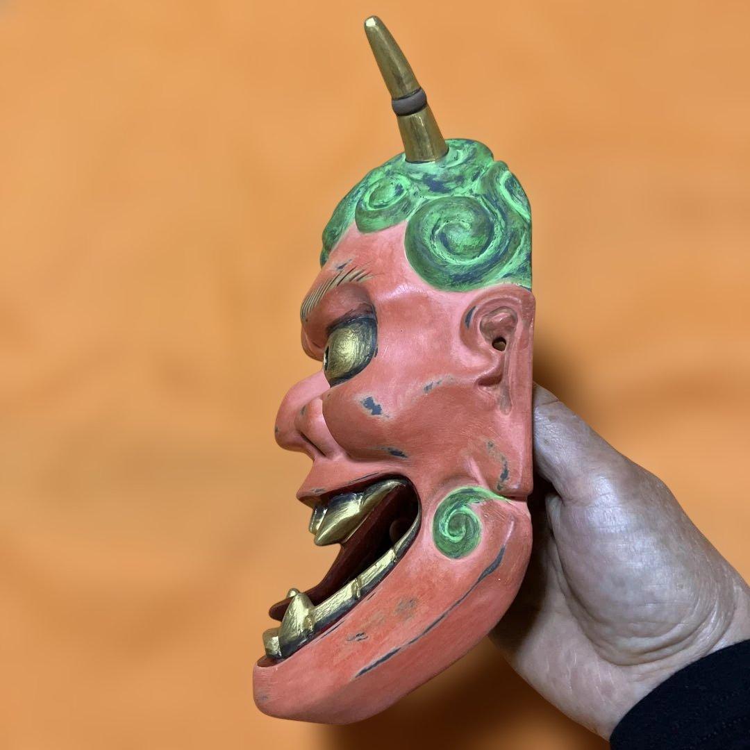 能面　雷　かみなり　木彫り　手彫り　桐箱