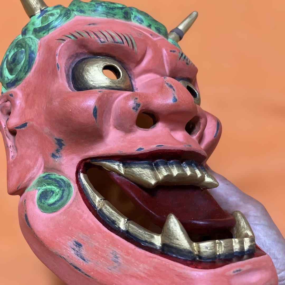 能面　雷　かみなり　木彫り　手彫り　桐箱