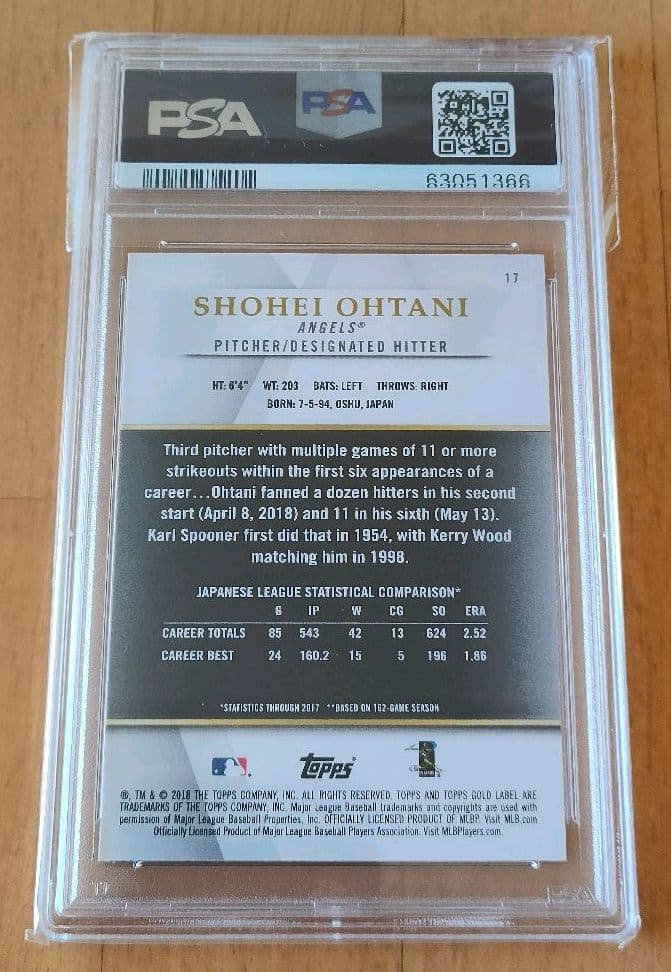大谷翔平　PSA10 完美品　二刀流　TOPPS 2018 ルーキーカード