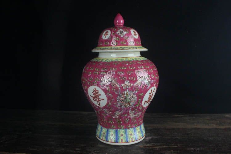 パステル万寿無彊将軍缶 景徳鎮 陶磁器 装飾品 現代工芸品 美術品 置物