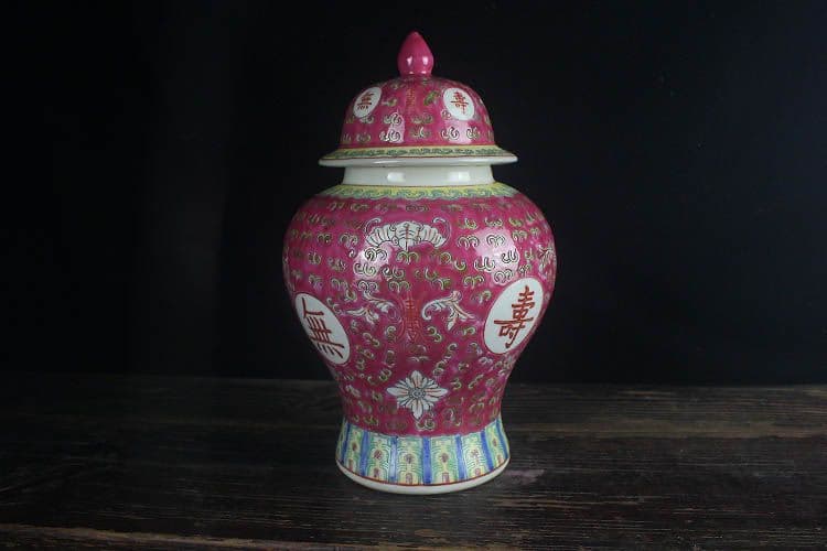 パステル万寿無彊将軍缶 景徳鎮 陶磁器 装飾品 現代工芸品 美術品 置物