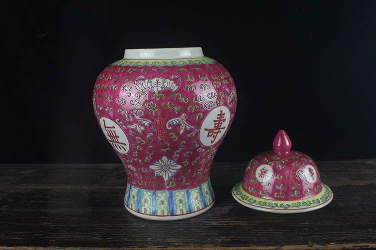 パステル万寿無彊将軍缶 景徳鎮 陶磁器 装飾品 現代工芸品 美術品 置物