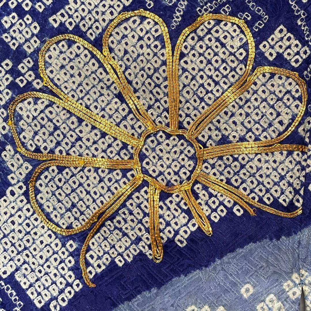 D789 振袖　総絞り　金駒刺繍　正絹　着物　袷