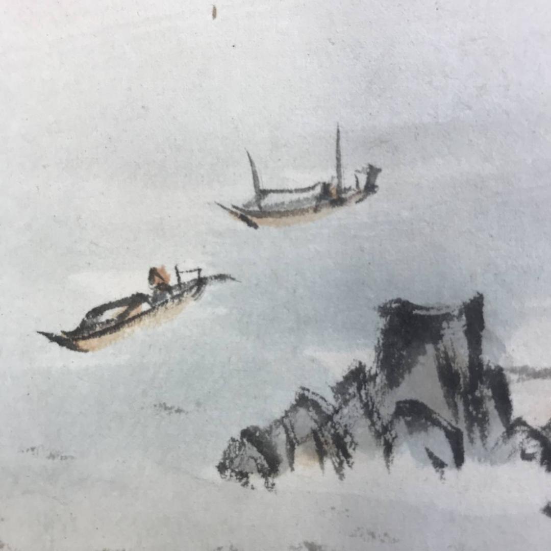 真作/矢野橋村/江山清趣図/山水図/横物/掛軸/名家伝来/AE-256