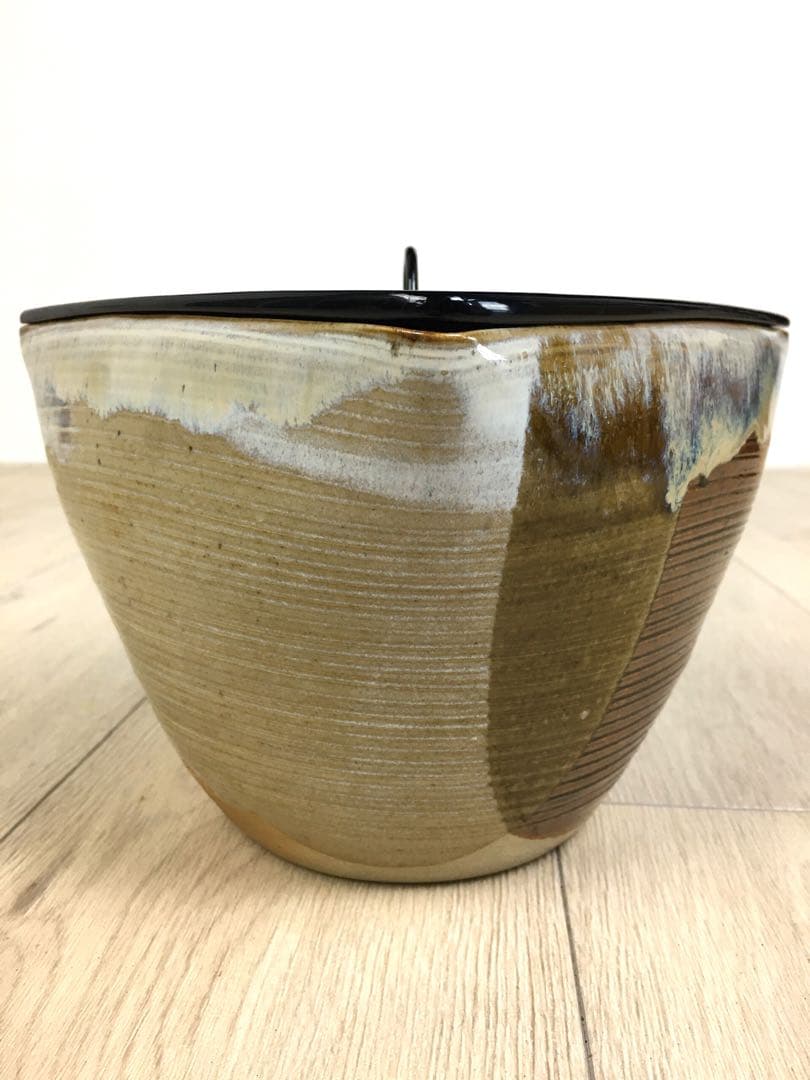 S302松古窯 佐久間勝山作 高取秞水指 共箱 茶道具