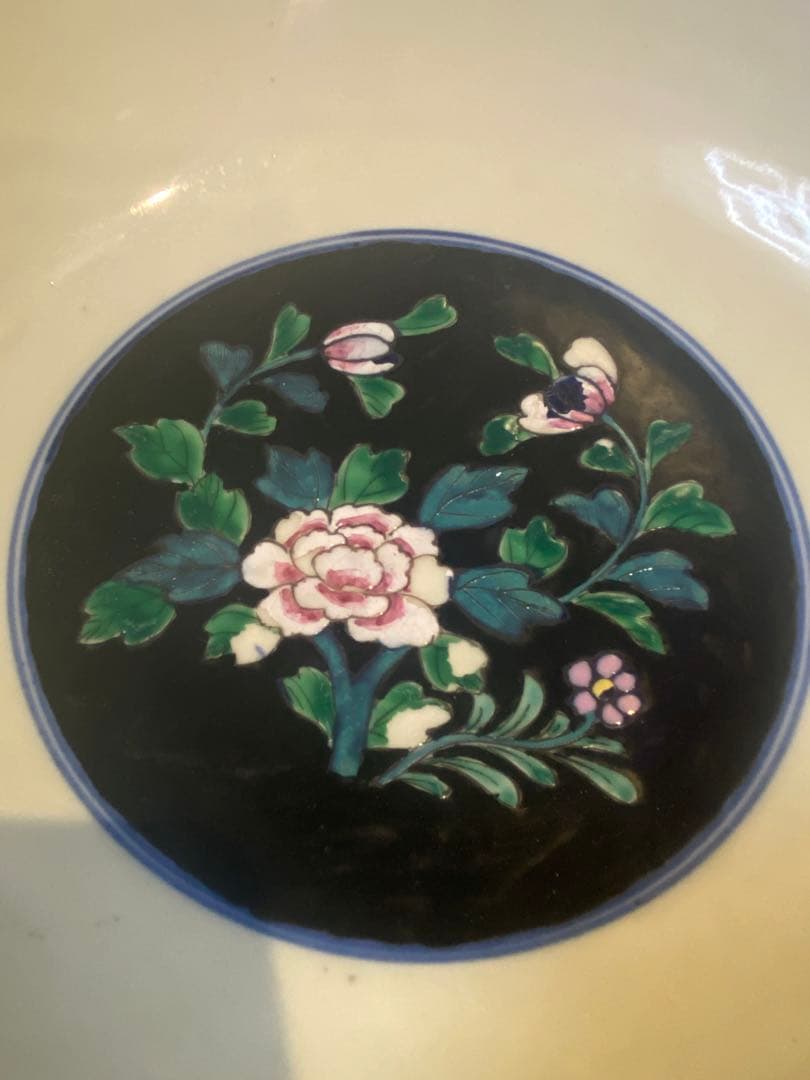 中国美術　色絵　窓絵吉祥紋　大中小　８寸・９寸・1尺　鉢　深鉢　3鉢揃い　木箱