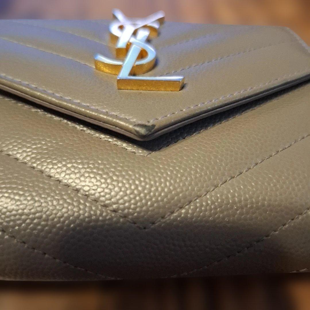 YSL グレー レザー 三つ折り財布