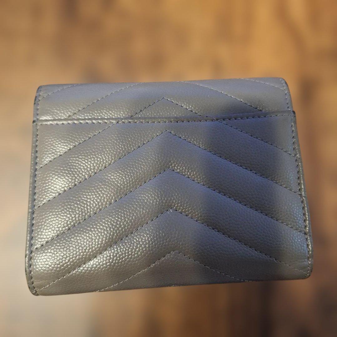 YSL グレー レザー 三つ折り財布