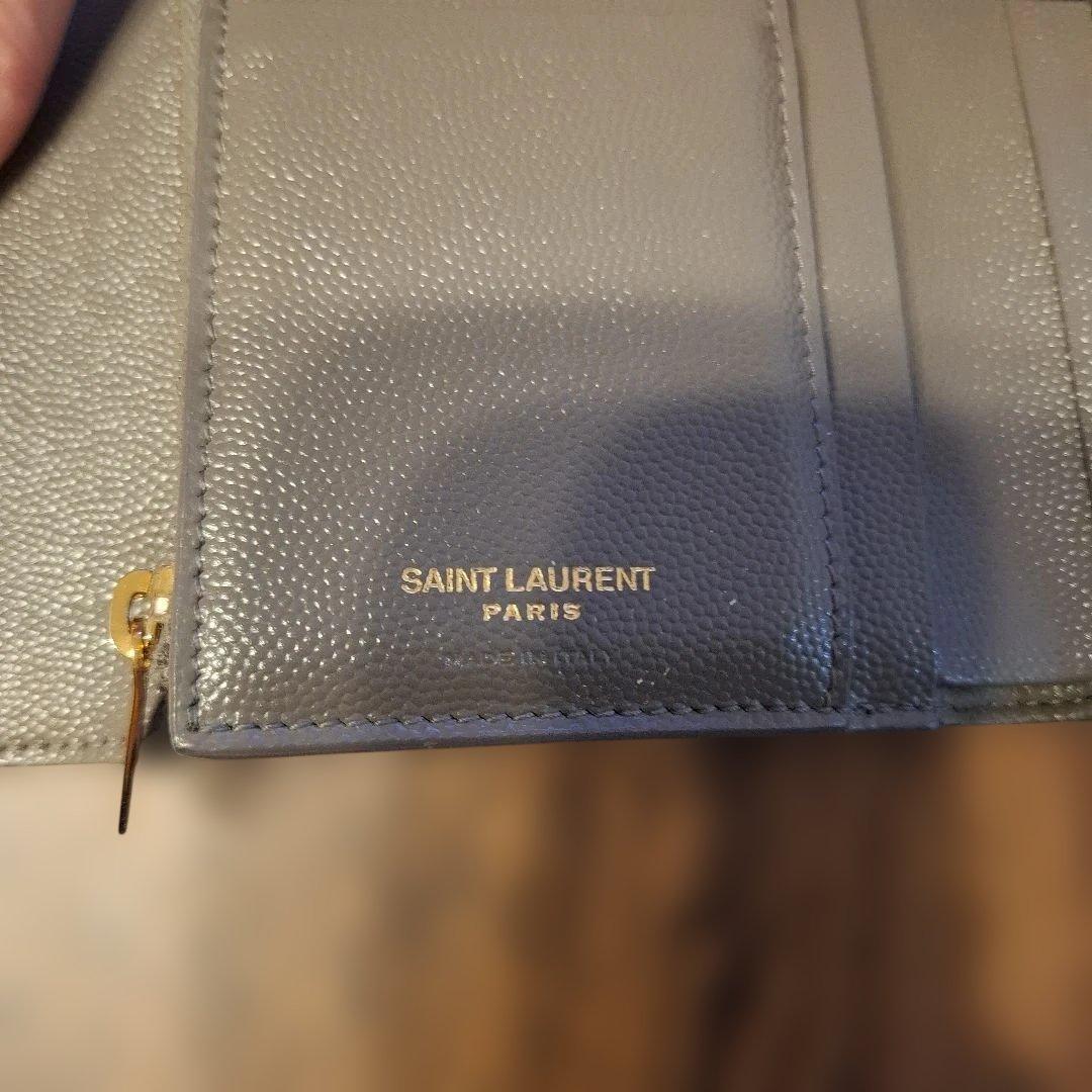 YSL グレー レザー 三つ折り財布