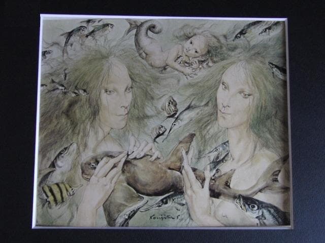 藤田嗣治、【Sirenes】、希少な額装用画集より、厳選、新品額装、マット額装付