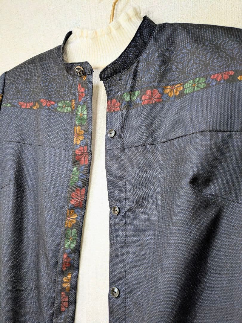 着物リメイク 大島紬 正絹　楽ちん細見えすっきりワンピース ジレ