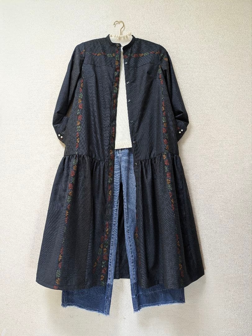 着物リメイク 大島紬 正絹　楽ちん細見えすっきりワンピース ジレ