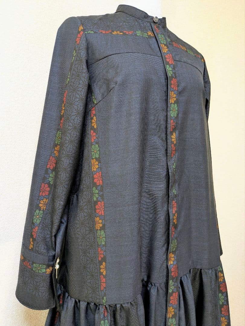 着物リメイク 大島紬 正絹　楽ちん細見えすっきりワンピース ジレ