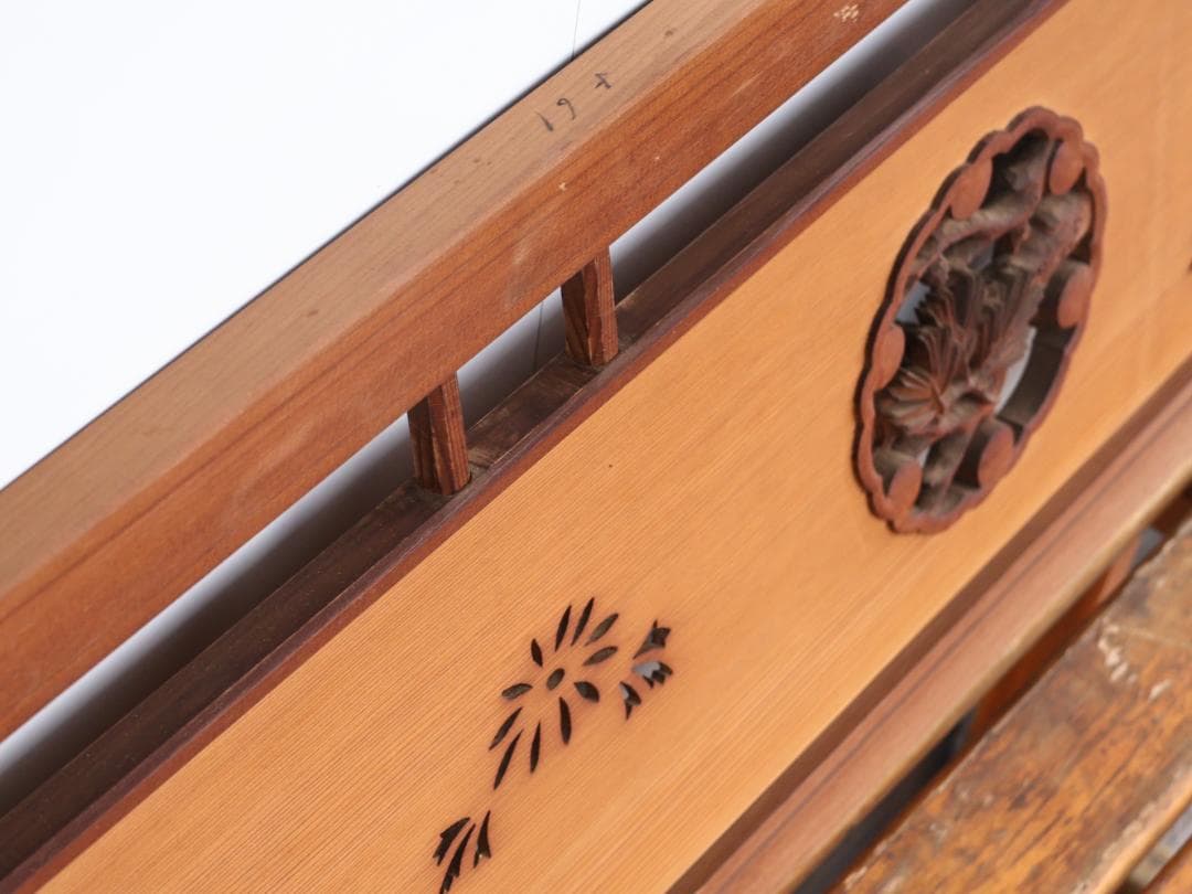 BK168　越中井波彫刻　名工　宏悦　四君子彫　木彫り欄間　一対　細密彫刻　建具