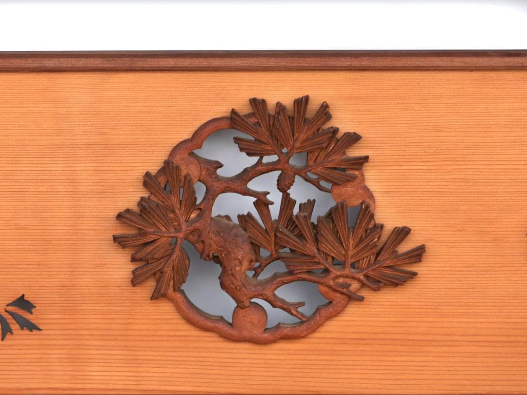 BK168　越中井波彫刻　名工　宏悦　四君子彫　木彫り欄間　一対　細密彫刻　建具