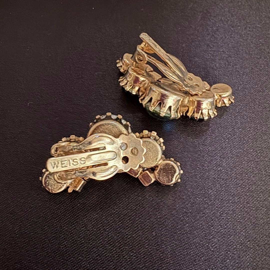 ミ*)様 WEISS ブローチとイヤリング　セット　ビンテージ　緑クリスタル