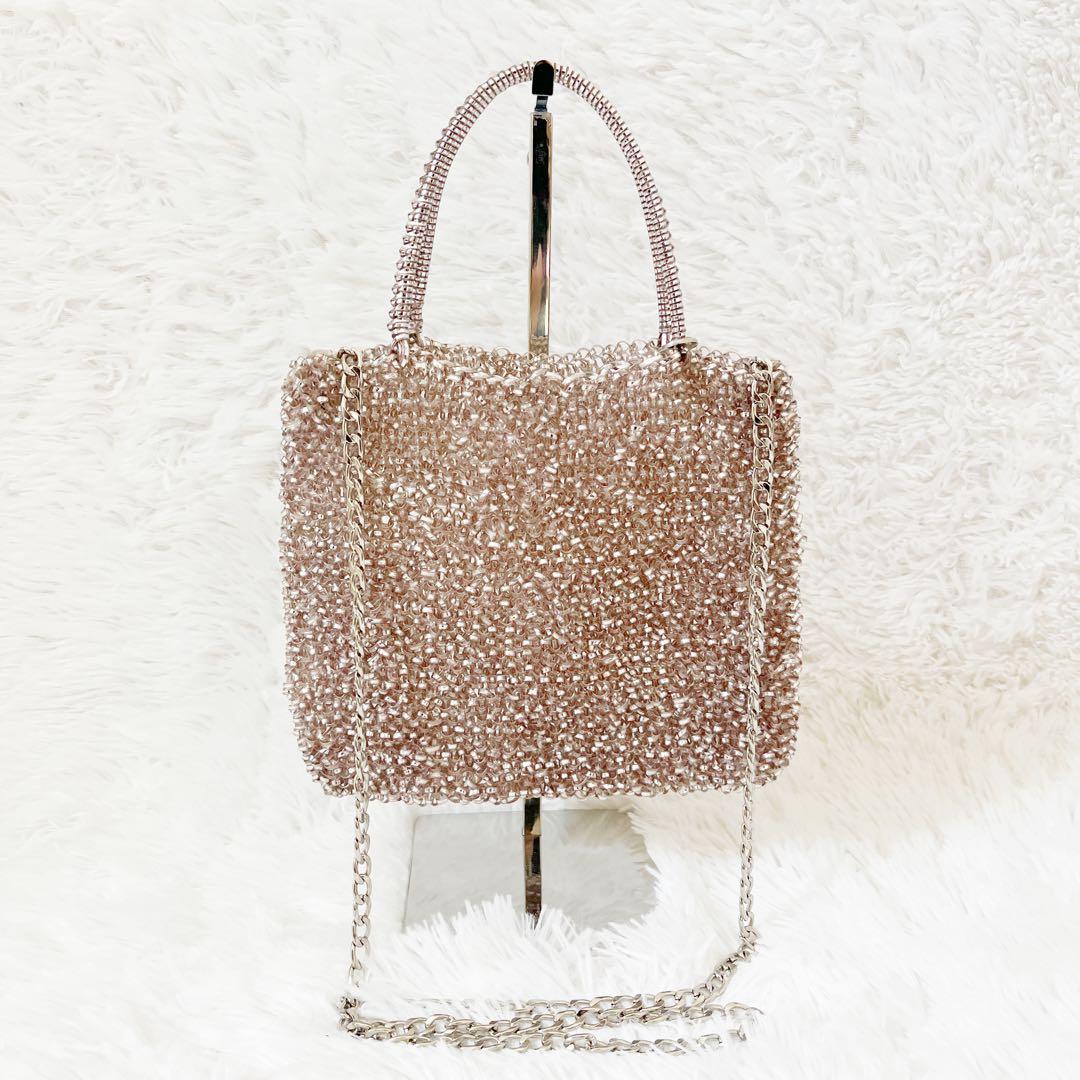 美品　アンテプリマ　スタンダードスクエアミディアム　ピンクシルバー　チェーン付き