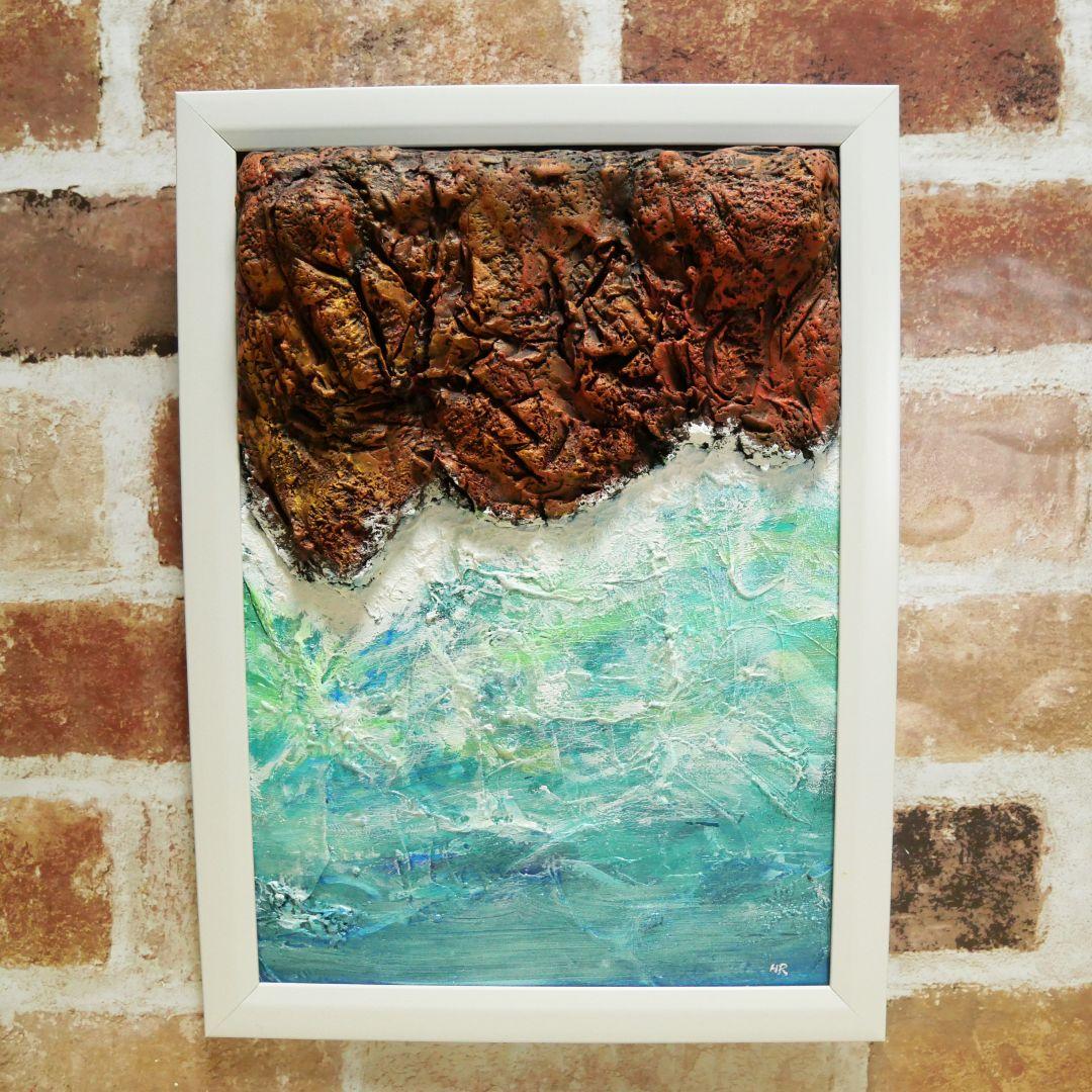 油絵 絵画 【岩場の海】