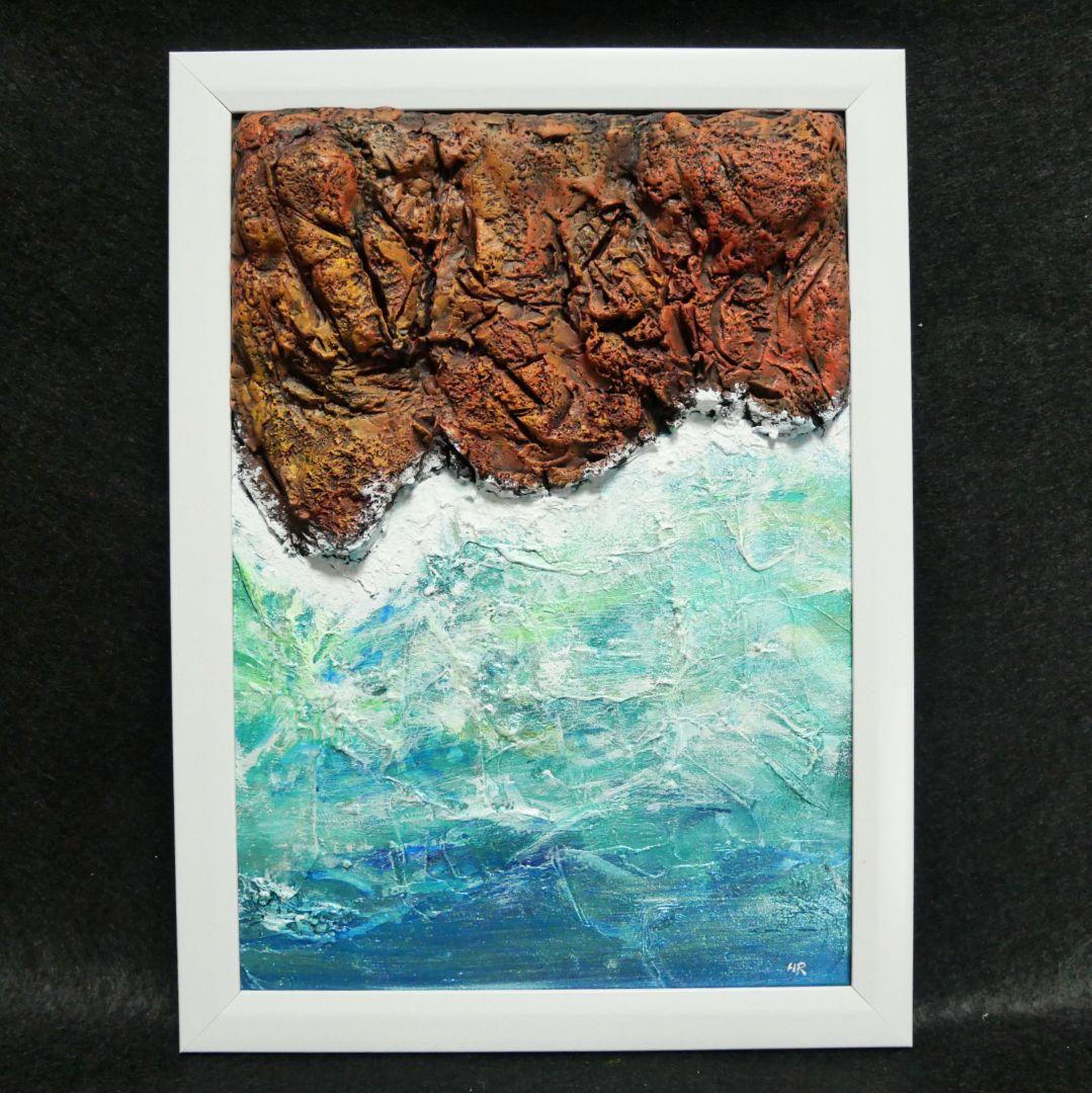 油絵 絵画 【岩場の海】