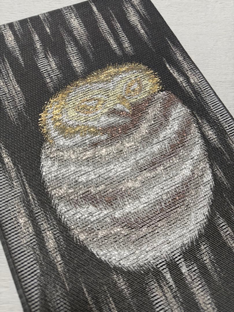 m-18 フクロウの図 月と星 刺繍 袋帯 正絹 極美品