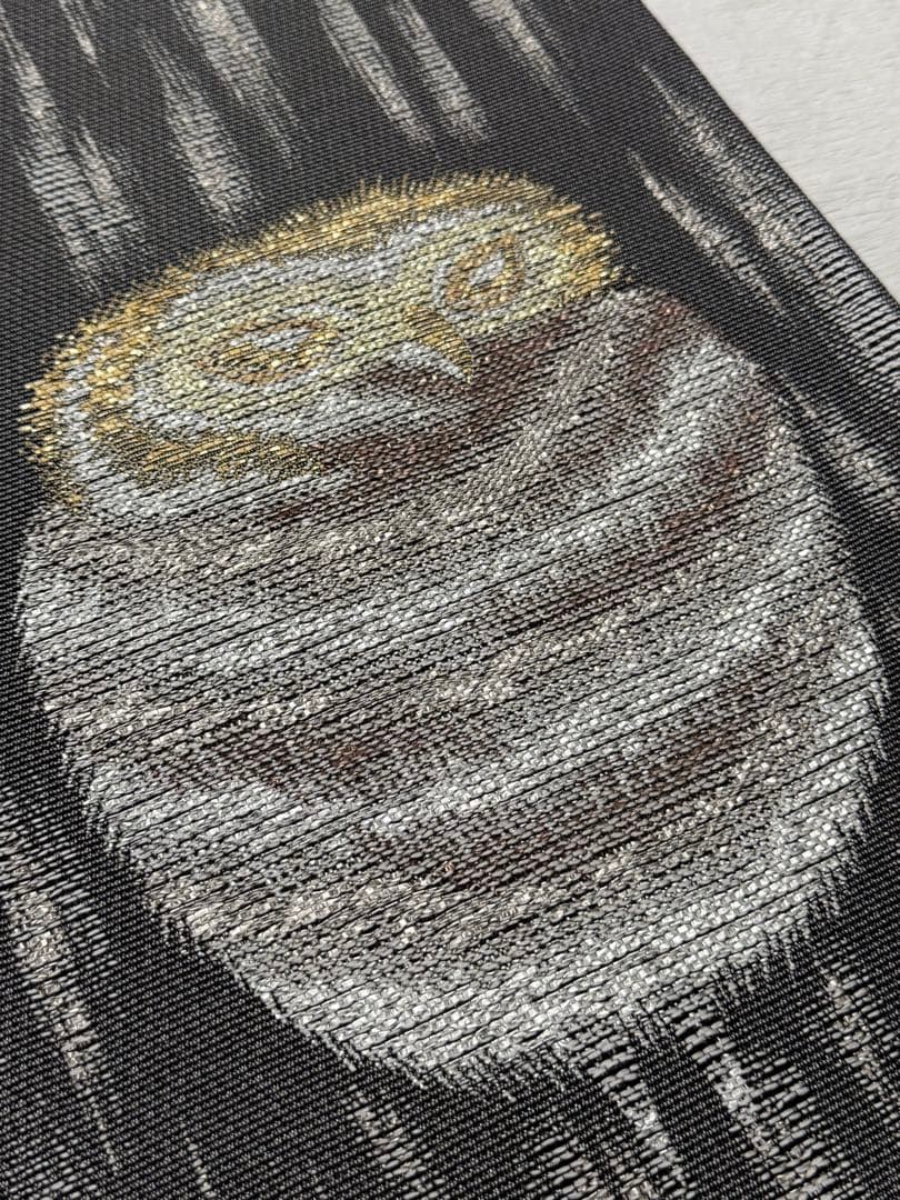 m-18 フクロウの図 月と星 刺繍 袋帯 正絹 極美品