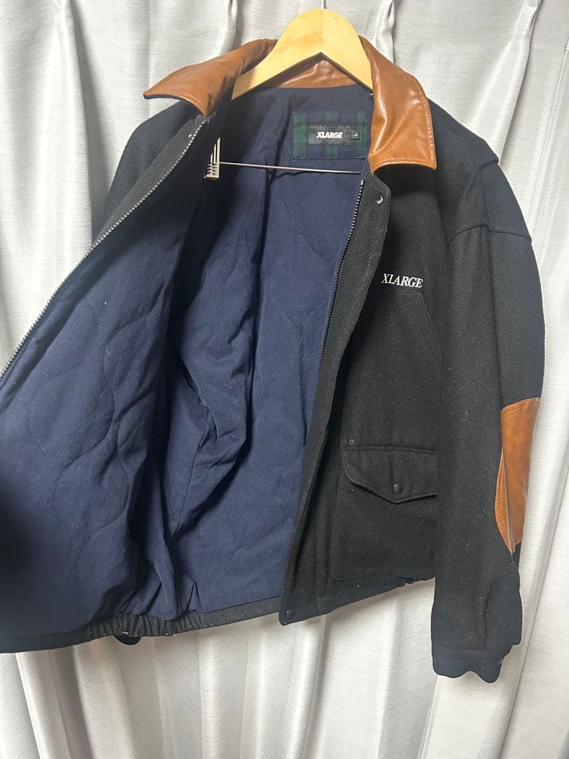 XLARGE 黒 ワークジャケット レザー襟
