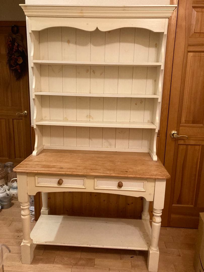 カントリー風木製棚付きテーブル幅105cm(下部：テーブル) 上下セット販売です
