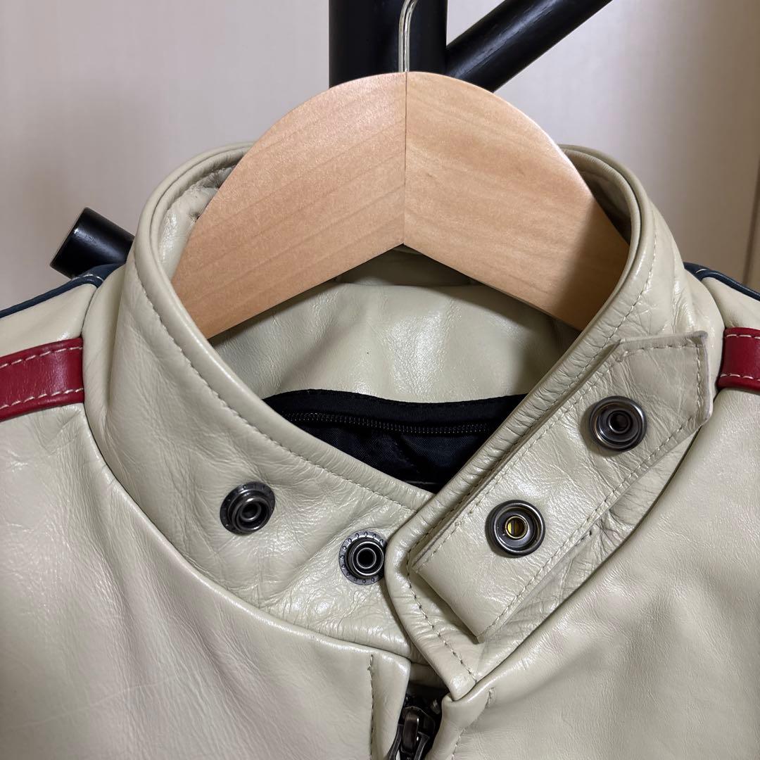 リューグーレザーズ　馬革シングルライダース　アイボリー　ストライプ　 Mサイズ