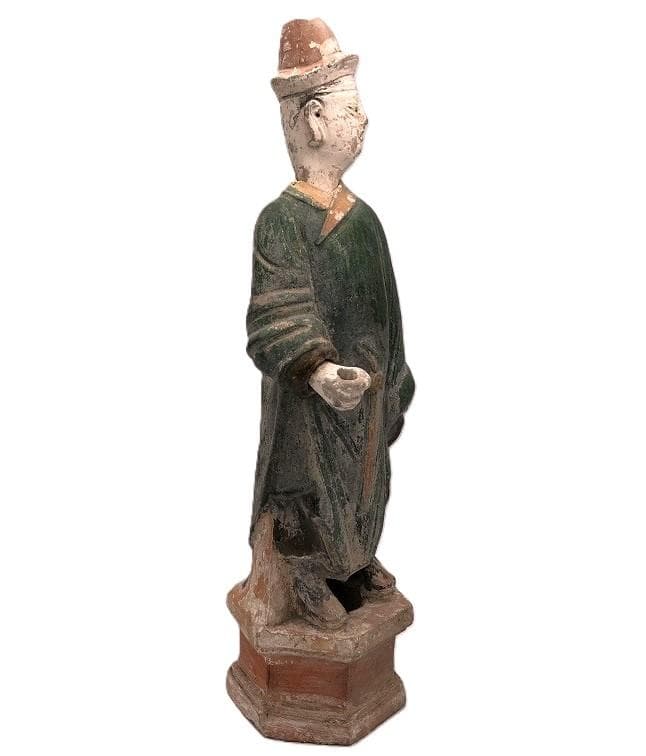 【 明朝三彩加彩文人俑 】 出土副葬品 　高43.5ｃｍ