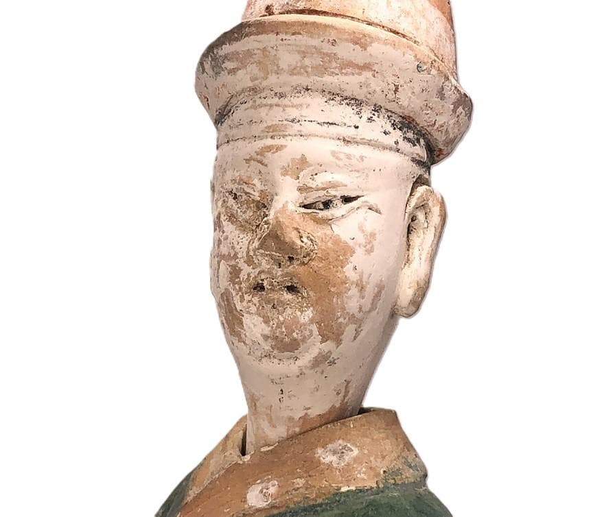 【 明朝三彩加彩文人俑 】 出土副葬品 　高43.5ｃｍ