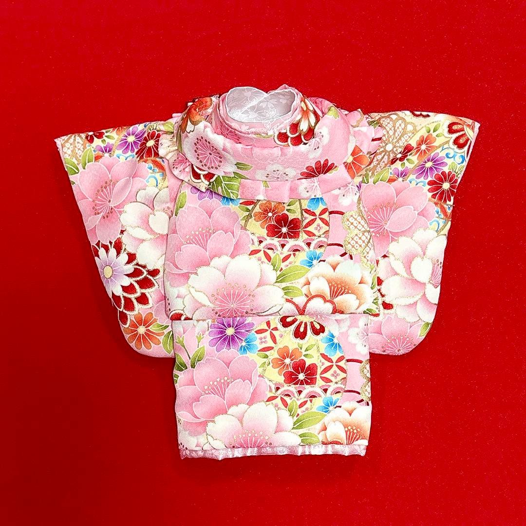 犬の着物✨犬用本格振袖&お被布セット S ピンク 化繊金彩入り